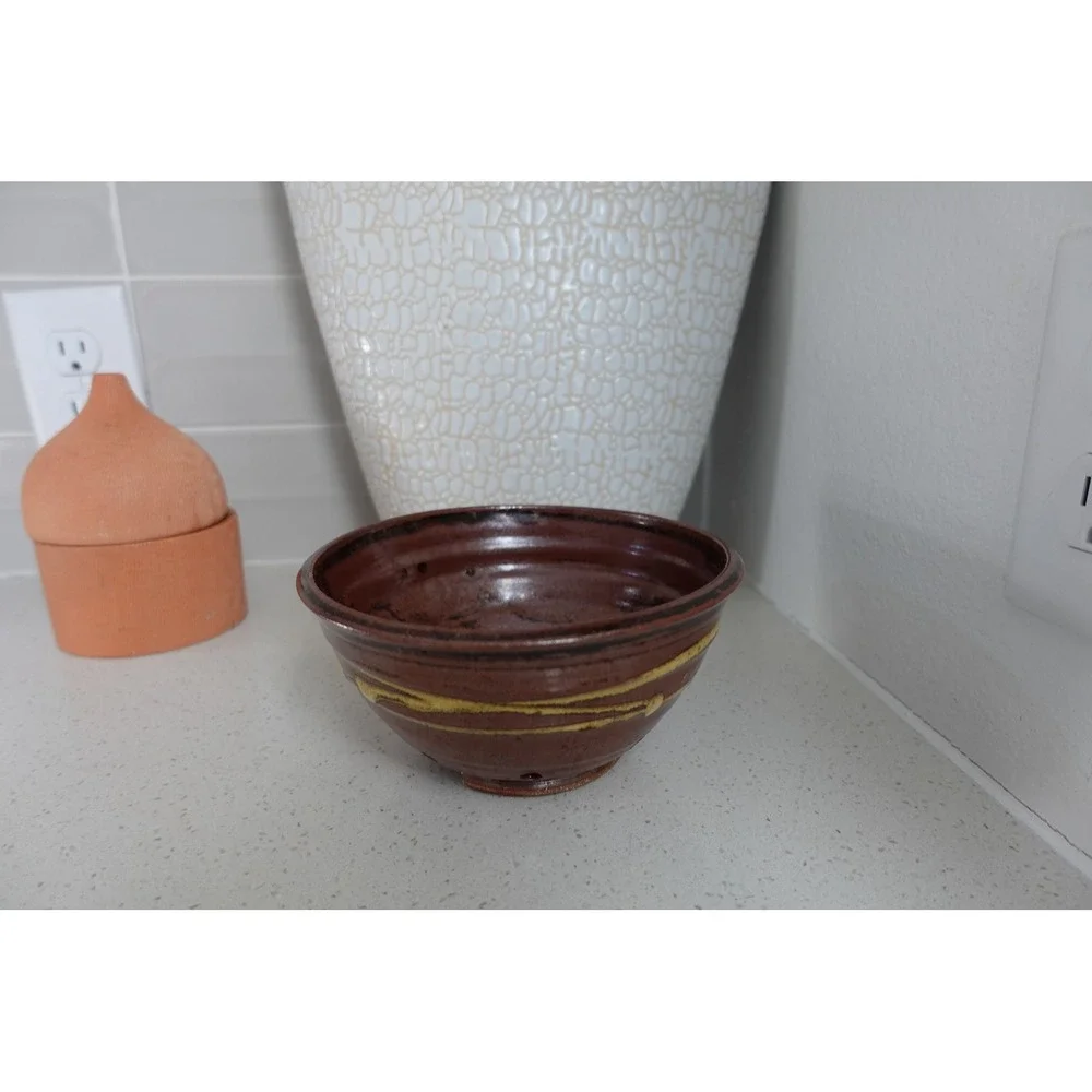 Handmade Pottery Berry Bowl‎ Colander Brown Glazed Ceramic Kitchen Decor